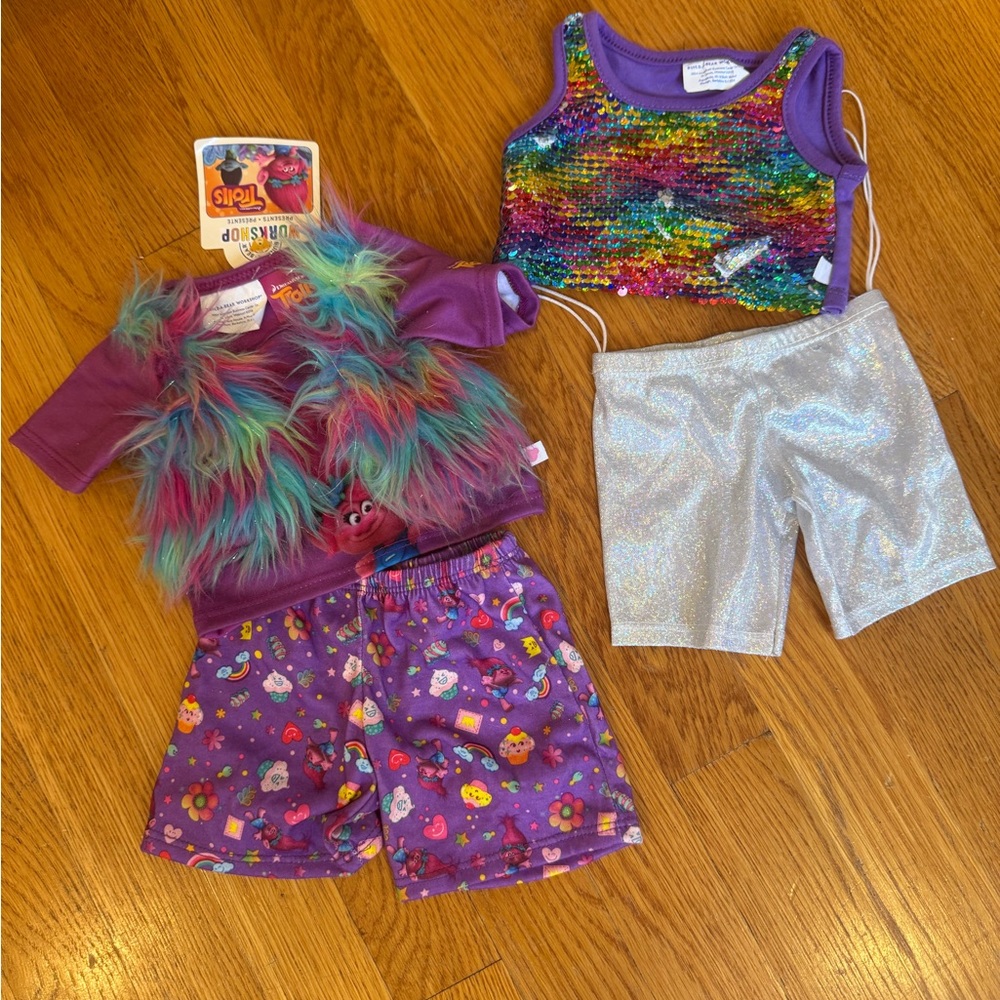 Build-A-Bear Multicolor Sequin Crop Top & Purple Faux-Fur Vest Outfits Trolls
